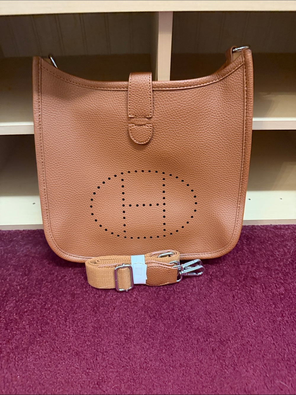 Perforated H Detail Shoulder Bag in Tan Brown - Picture 2 of 6